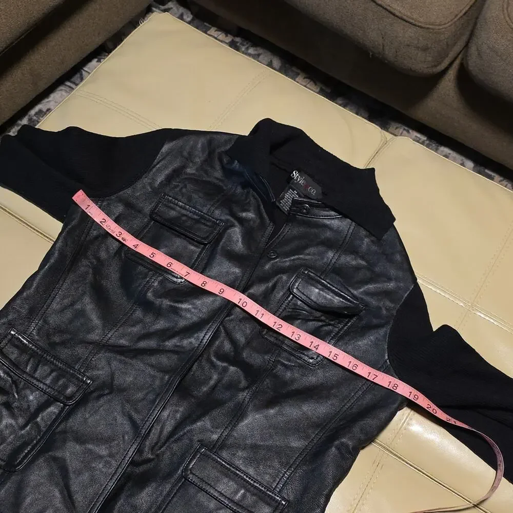 Style & Co. Black Leather Knit Sweater Jacket Womens Size Medium